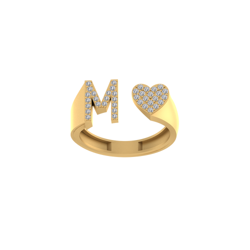 Cherished Legacy: 14K Gold Heart-Shaped Initial M Ring with Diamonds