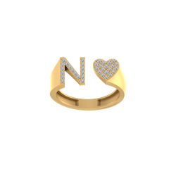 Infinite Love: 14K Gold Heart Initial N Ring embellished with Diamonds