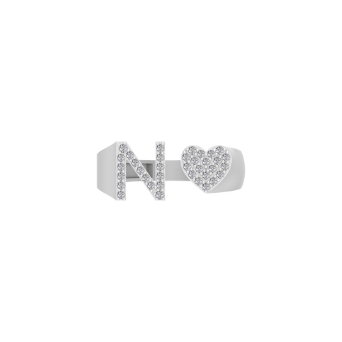 Infinite Love: 14K Gold Heart Initial N Ring embellished with Diamonds