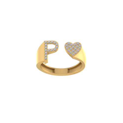 Pure Passion: 14K Gold Heart-Shaped Initial P Ring Adorned with Diamonds