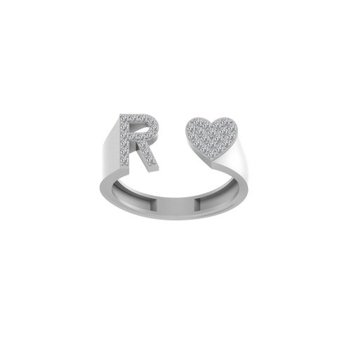 Radiant Love: 14K Gold Heart Initial R Ring adorned with Diamonds