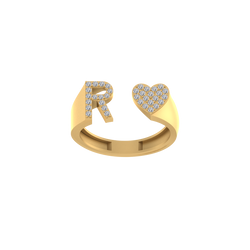 Radiant Love: 14K Gold Heart Initial R Ring adorned with Diamonds