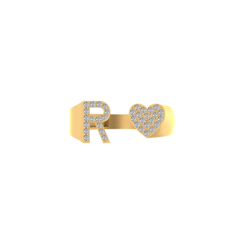 Radiant Love: 14K Gold Heart Initial R Ring adorned with Diamonds