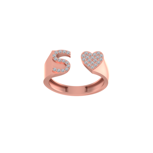 Captivating Love: 14K Gold Heart Initial S Ring Sparkling with Diamonds