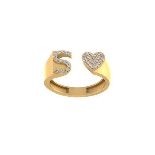 Captivating Love: 14K Gold Heart Initial S Ring Sparkling with Diamonds