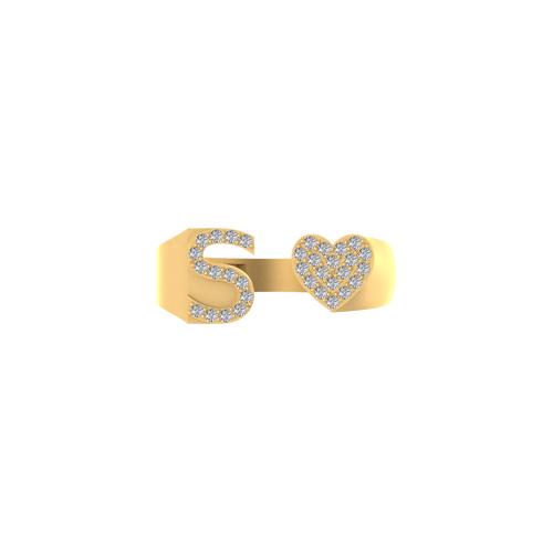 Captivating Love: 14K Gold Heart Initial S Ring Sparkling with Diamonds