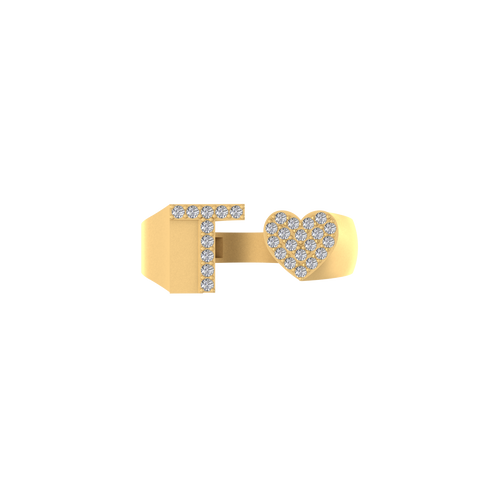 Timeless Treasures: 14K Gold Heart-Shaped Initial T Ring with Diamonds