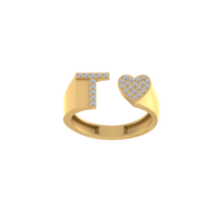 Timeless Treasures: 14K Gold Heart-Shaped Initial T Ring with Diamonds