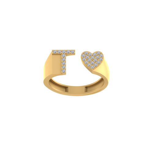 Timeless Treasures: 14K Gold Heart-Shaped Initial T Ring with Diamonds