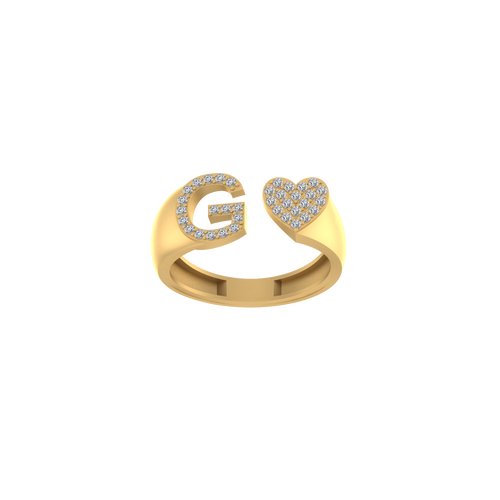 Dazzling Love: 14K Gold Heart Initial G Ring Adorned with Diamonds