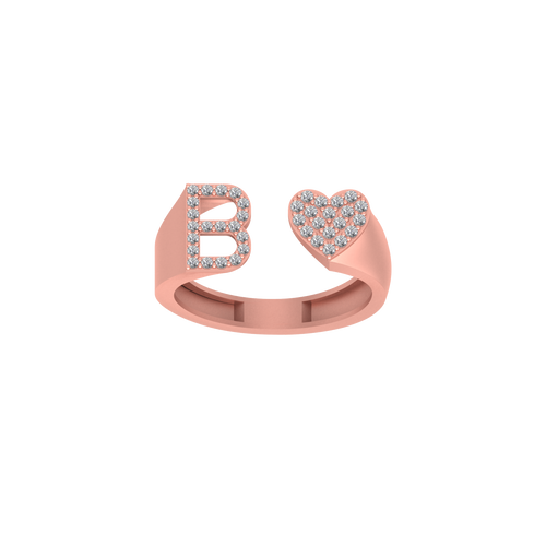 Radiant Elegance: 14K Gold Heart Initial B Ring with Diamonds