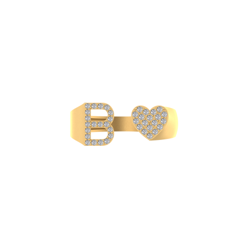 Radiant Elegance: 14K Gold Heart Initial B Ring with Diamonds