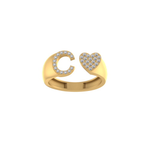 Eternal Devotion: 14K Gold Heart Initial C Ring Adorned with Diamonds