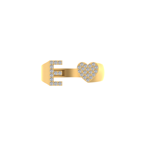 Elegant Affection: Heart-Shaped 14K Gold Initial E Ring with Diamond Sparkle