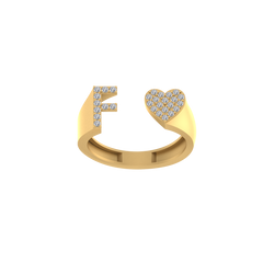 Golden Glow: 14K Gold Heart-Shaped 'F' Initial Ring Dazzling with Diamonds