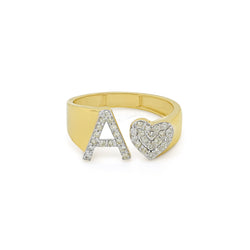 Radiant Affection: 14K Gold Heart Initial A Ring Adorned with Diamonds