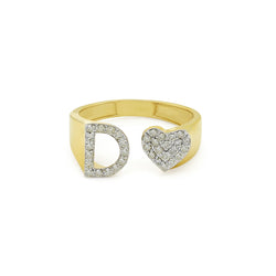 Golden Adoration: Heart-Shaped Initial D Ring in 14K Gold with Diamonds