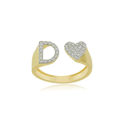 Radiant Affection: 14K Gold Heart Initial A Ring Adorned with Diamonds