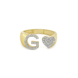 Dazzling Love: 14K Gold Heart Initial G Ring Adorned with Diamonds