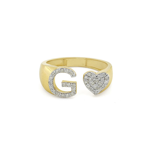 Dazzling Love: 14K Gold Heart Initial G Ring Adorned with Diamonds