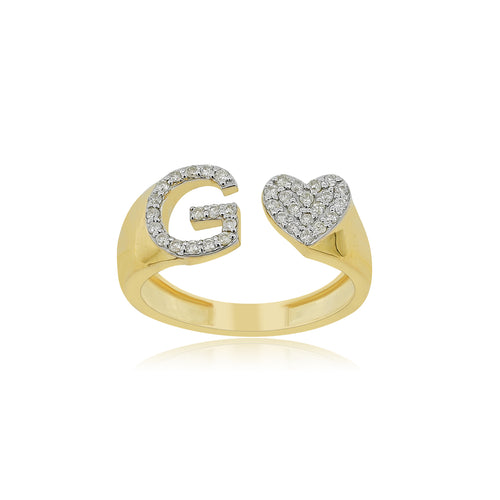 Dazzling Love: 14K Gold Heart Initial G Ring Adorned with Diamonds