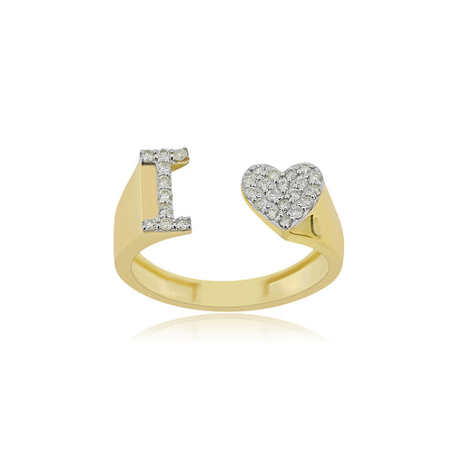 Radiant Affection: 14K Gold Heart Initial A Ring Adorned with Diamonds