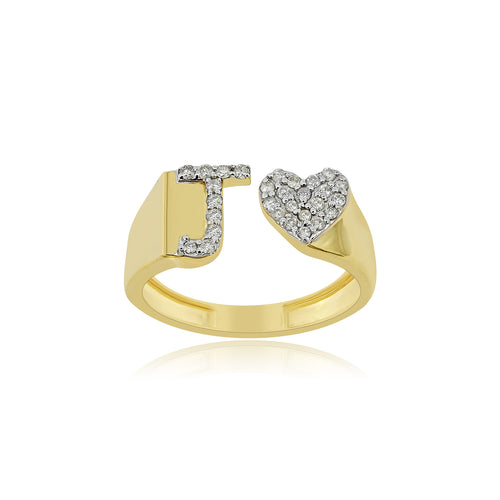 Jewel of Devotion: Heart-Shaped Initial J Ring in 14K Gold and Diamonds