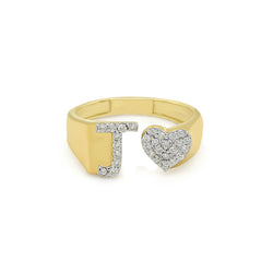 Jewel of Devotion: Heart-Shaped Initial J Ring in 14K Gold and Diamonds