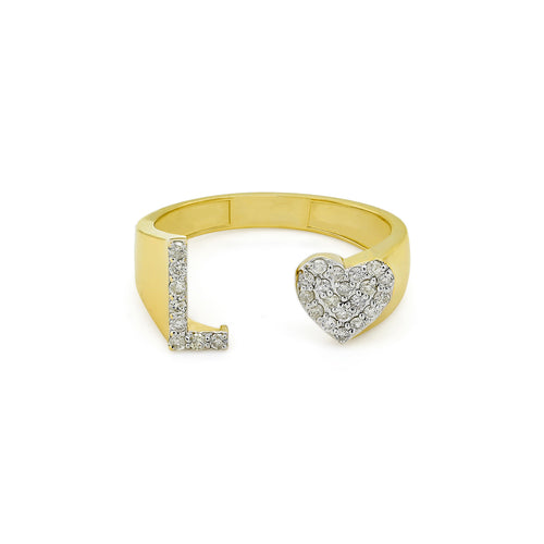 Radiant Affection: 14K Gold Heart Initial A Ring Adorned with Diamonds