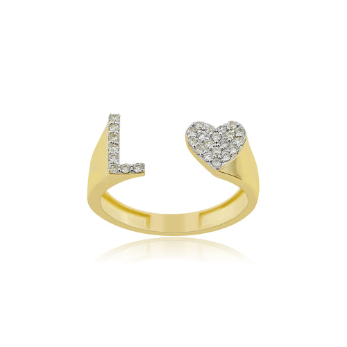 Radiant Affection: 14K Gold Heart Initial A Ring Adorned with Diamonds