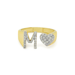 Cherished Legacy: 14K Gold Heart-Shaped Initial M Ring with Diamonds