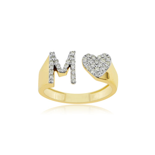 Cherished Legacy: 14K Gold Heart-Shaped Initial M Ring with Diamonds