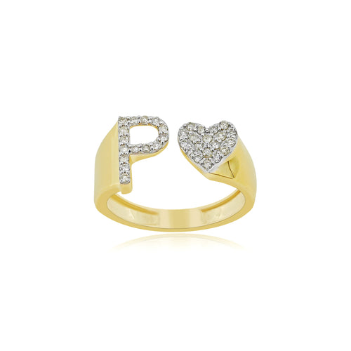 Radiant Affection: 14K Gold Heart Initial A Ring Adorned with Diamonds