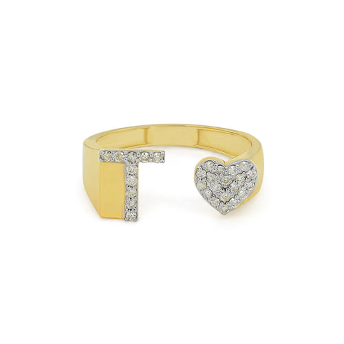 Timeless Treasures: 14K Gold Heart-Shaped Initial T Ring with Diamonds