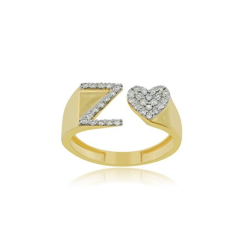 Radiant Affection: 14K Gold Heart Initial A Ring Adorned with Diamonds