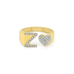 Golden Affection: Sparkling Z Initial Heart Ring in 14K Gold with Diamonds