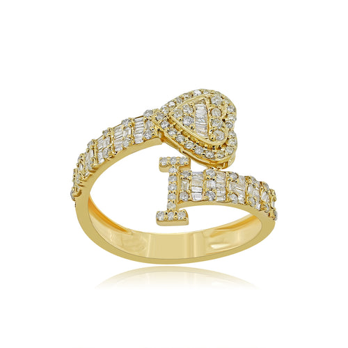 Heartfelt Identity: 14K Gold Initial 'I' Ring with Heart