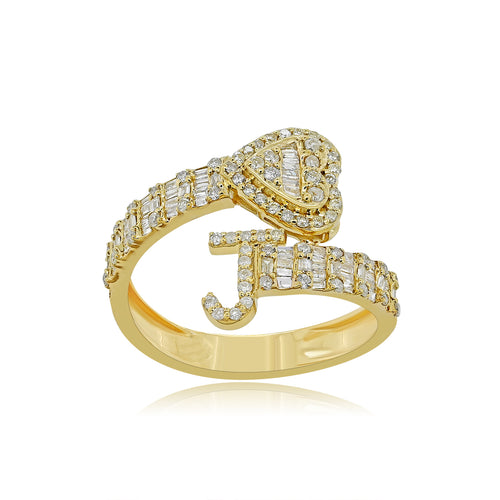 Golden Affection: 14K Gold Initial J Ring with Heart