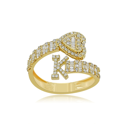 Radiant Affection: 14K Gold Heart and 'K' Initial Ring