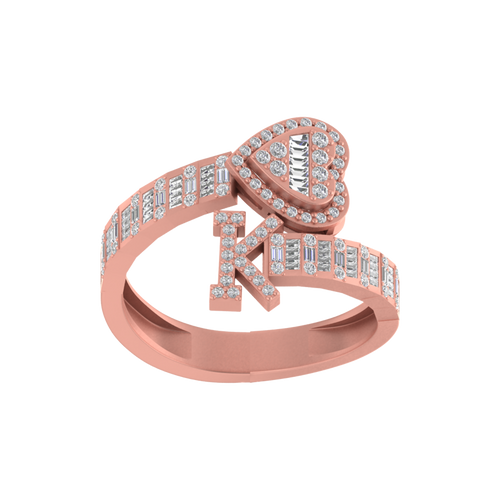 Radiant Affection: 14K Gold Heart and 'K' Initial Ring