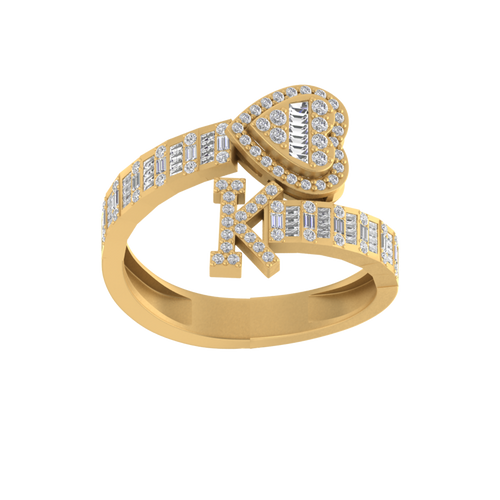 Radiant Affection: 14K Gold Heart and 'K' Initial Ring