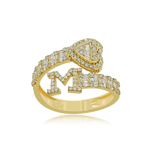 Radiant Romance: 14K Gold Heart and M Initial Ring