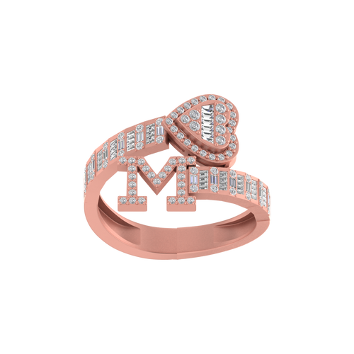 Radiant Romance: 14K Gold Heart and M Initial Ring