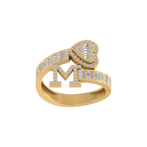 Radiant Romance: 14K Gold Heart and M Initial Ring