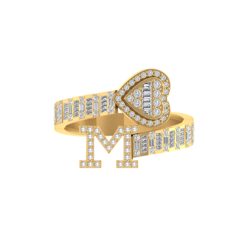 Radiant Romance: 14K Gold Heart and M Initial Ring