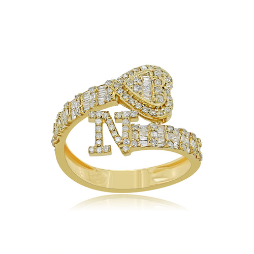 Heartwarming Elegance: 14K Gold N Initial Ring with Heart