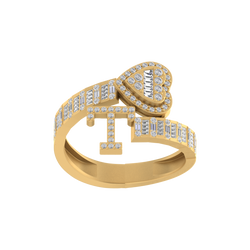 Tender Tribute: 14K Gold Initial T Ring with Heart