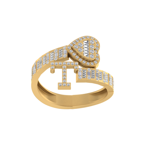 Tender Tribute: 14K Gold Initial T Ring with Heart