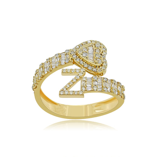 Golden Affection: 14K Gold Initial Z Ring with Heart