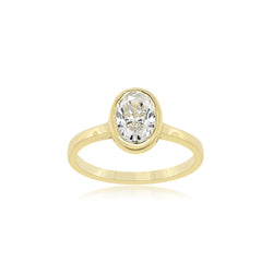 14K Gold Bezel Set Oval Lab-Grown Diamond Solitaire Ring -1CT